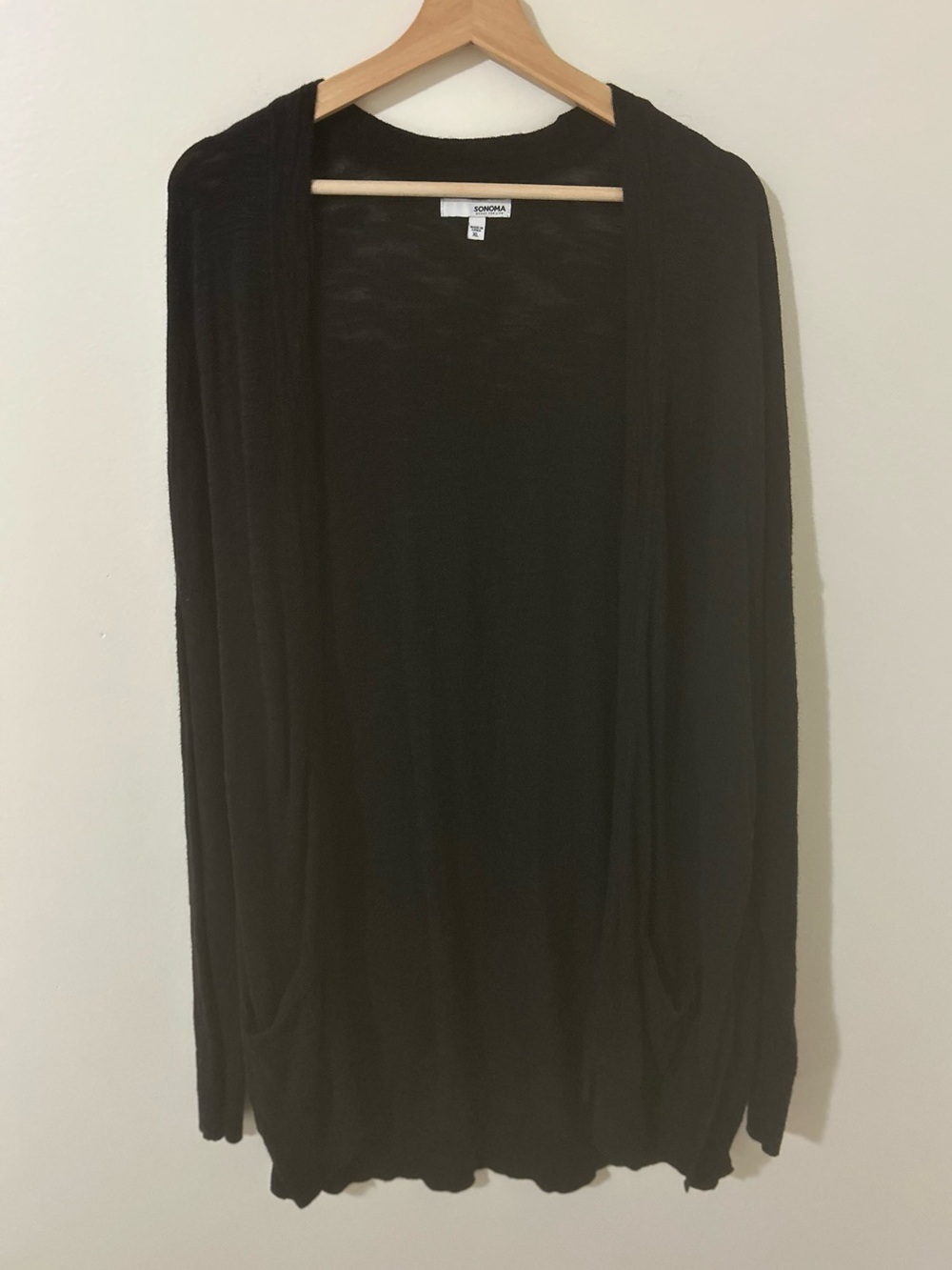 Sonoma Cotton Rayon Open Front Lightweight Knit Pocket Cardigan Sweater XL